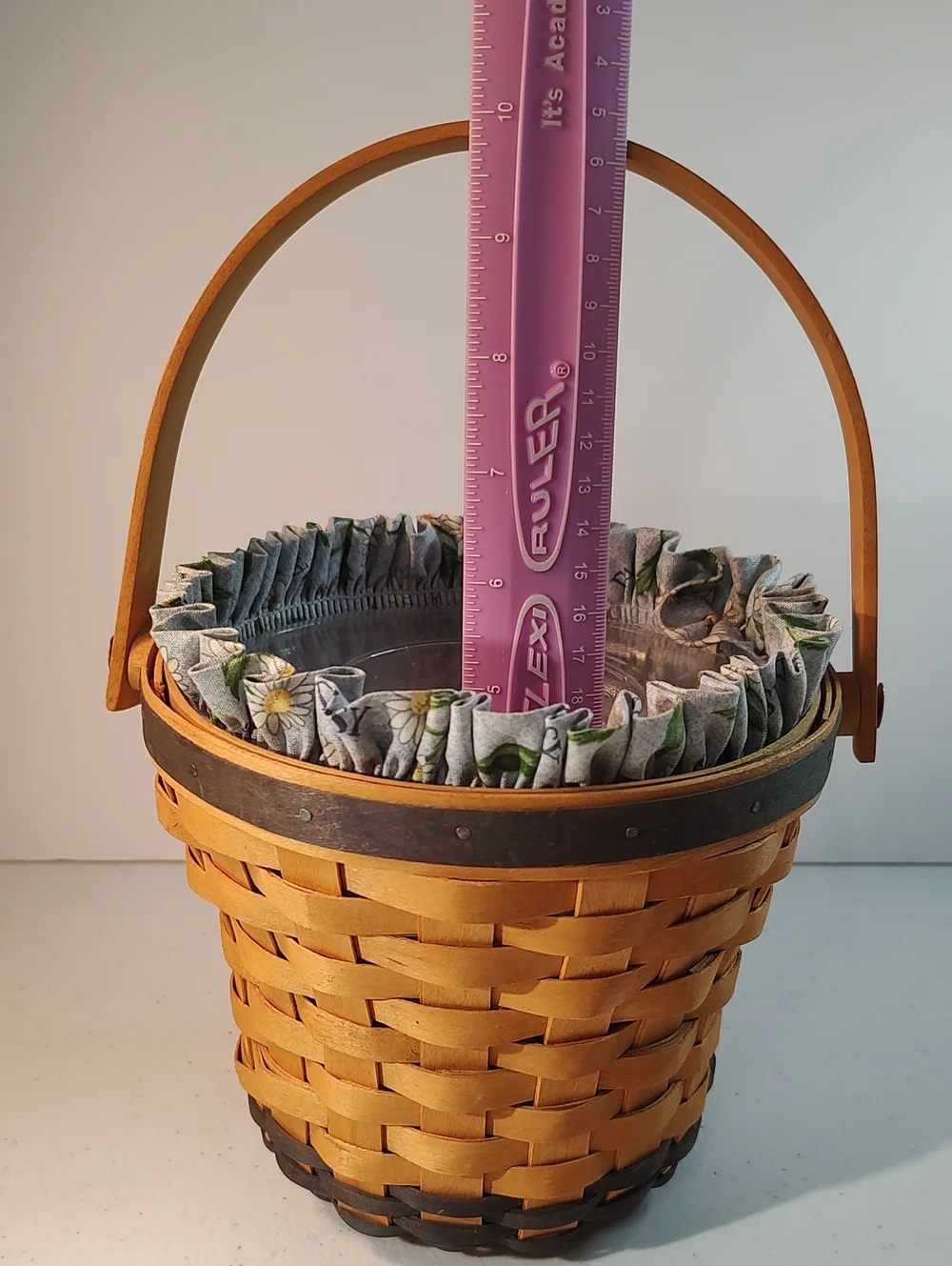 Longaberger Daisy Basket, Liner And 2 Piece Plastic Protector Set Navy Trim